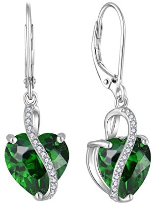 YL Orecchini Cuore in argento 925 con Orecchini da donna con pietra portafortuna Smeraldo