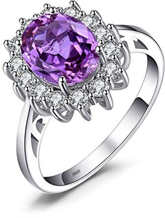 JewelryPalace Kate Middleton Anello Halo Donna Argento 925 con Creato Alessandrite Viola, Principessa Diana William Anelli Donna con Pietra Ovale, Fedina Zirconi in Argento Set Gioielli Donna 11.5