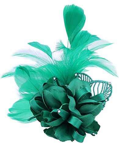 FLAVAS Spilla Fiore Piume Spilla da Donna Vintage Spilla da Sposa Fatto a Mano, fascinator, costumi, spilla a forma di fiore, per Abiti Abbigliamento Pin Decorativo Gioielli da Festa (Verde)