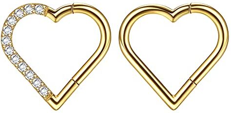 Dochais 2 Pezzi Piercing Naso Anello Cerchio, Piercing Naso Anello Titanio, Piercing Naso Septum, Anello Naso Daith, Orecchini Naso Anello, Naso Anello Cuore per Donna Uomo Oro 16G 10mm