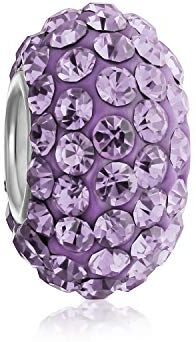 Bling Jewelry Perlina Distanziatrice Di Cristallo Solido Viola Lavanda Con Nucleo In Argento 925 Adatta Al Bracciale Europeo Con Charm Per Donne E Adolescenti