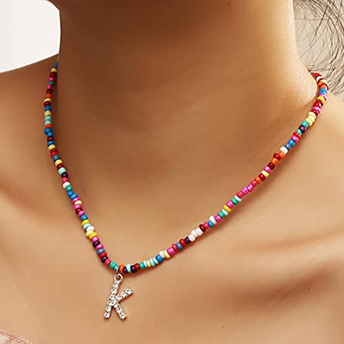 Fashband Boho Collane con choker di perline colorate Collana con ciondolo a lettera Collana in cristallo d'argento con collana di gioielli per donne e ragazze