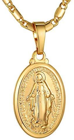 GOLDCHIC JEWELRY Collana Medaglia Miracolosa Piccola Pendente della Vergine Maria, Collana Donna Placcato Oro Ciondolo Ovale a Croce Ovale Regalo per Donna Uomo