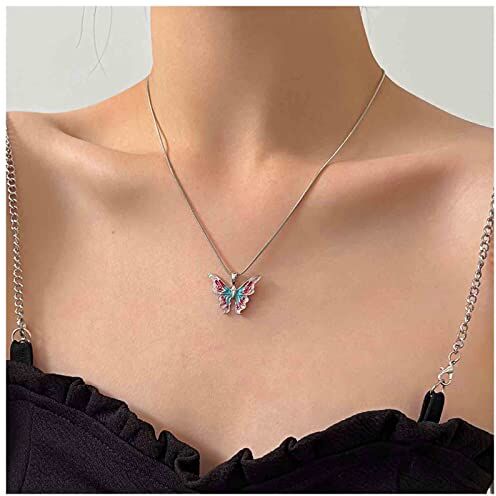 Dervivea Boho Smalto Farfalla Collana Choker Colorato Farfalla Ciondolo Collana Insetto Arcobaleno Farfalla Collana Rosa Blu Farfalla Gioielli Per Le Donne E Le Ragazze Adolescenti