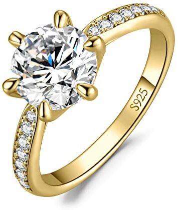 JewelryPalace 3ct Classico Anello Solitario Donna Argento 925 con Cubica Zirconia, Diamante Simulato Anelli Dorati con Pietre Laterali, Semplice Fedine Fidanzamento in Oro Set Gioielli Donna 22