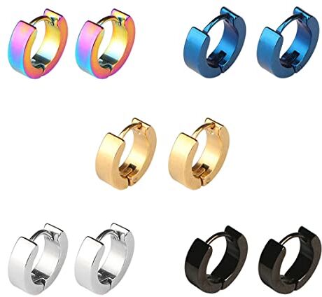 LuLiyLdJ 5/10 paia di orecchini  titanio acciaio inossidabile 316L uomini e donne orecchini ipoallergenici gioielli moda orecchini uomo 14mm set di orecchini a cerchio rotondo freddo