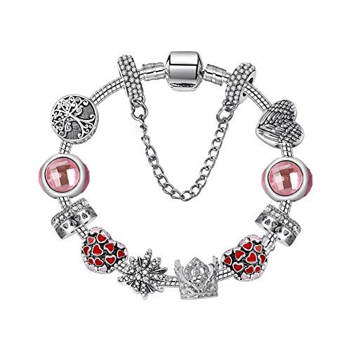 ATE ® Bracciale Charms Albero Della Vita Beads Cristalli placcato in oro Regalo Famiglia 78 (Rosso)