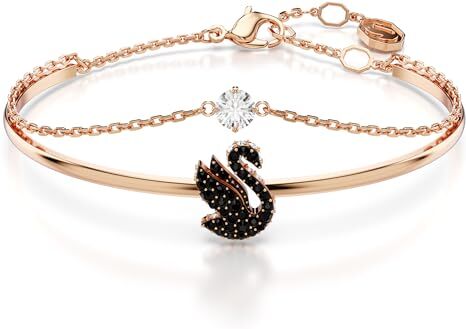 Swarovski Bracciale rigido  Swan, Cigno, Nero, Placcato color oro rosa