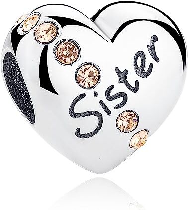 NINGAN Perline pendenti in argento sterling charm a forma di cuore di lettering di famiglia adatto per braccialetti da donna (Sorella-3)