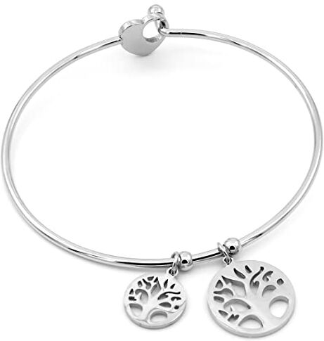 Generico Bracciale Albero della Vita Donna Acciaio, Portafortuna Bangle Rigido con Ciondoli Pendenti