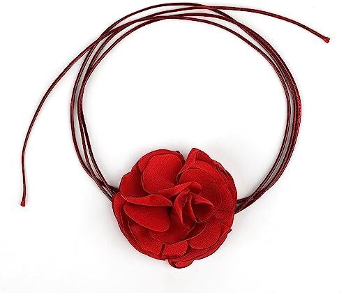 SAVITA Collana Girocollo Fiore, Collana Fiore Boho Collana Regolabile Rosa in Tessuto per Donne Ragazze Sposa Matrimonio Festa Compleanno (Rosso)