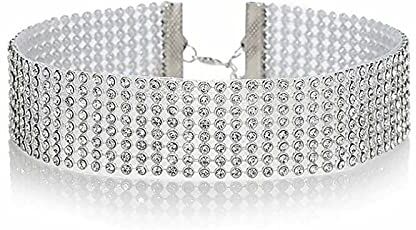 Dishowme Collana girocollo in cristallo Collana girocollo larga con strass Catena 3 file-8 file Collare di diamanti Gioielli per donne e ragazze (8 Files)