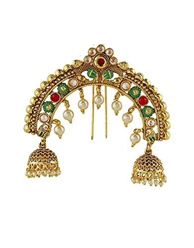 Generic Indian Collectible, spilla per capelli color oro, con pietre di rubino, per donne/ragazze (spilla per capelli design 13), da Indian Collectible, senza pietre preziose