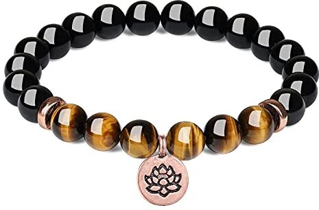 COAI Bracciale Loto Unisex con Perle in Tormalina Nera e Occhio di Tigre