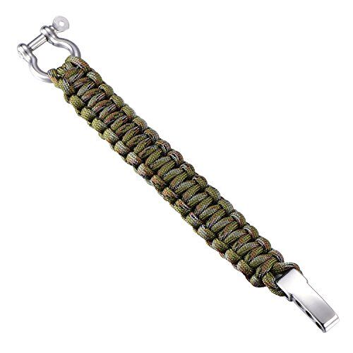 DonDon Uomo Bracciale Paracord di Sopravvivenza Bracciale Intrecciato Outdoor Acciaio Inossidabile Oliva-Grigio-Marrone