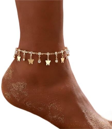 Carufin Turchese Cavigliera Braccialetti Multilayer Butterfly Cavigliere Fiore Perla Beaded Cavigliera Accessori Estate Beach Foot Gioielli per le Donne Ragazze (Cavigliera farfalla d'oro)