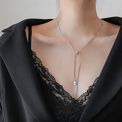 TseenYi Perla Lariat Collana Lunga Goccia Argento Serpente Catena Collana Lunga Perla Goccia Y Gioielli Per Donne E Ragazze Regali