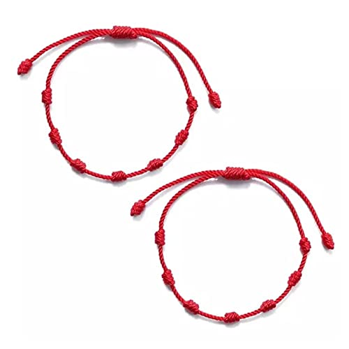 DAQIEPIN 2Pcs Bracciale 7 Nodi e bracciale filo rosso del Destino Bracciale Kabbalah di corda per Sorte, Amicità e Amuleto Regolabile Protezione di Male di Occhio, per Coppia Amore Uomo e Donna