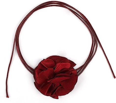 SAVITA Collana Girocollo Fiore, Collana Fiore Boho Collana Regolabile Rosa in Tessuto per Donne Ragazze Sposa Matrimonio Festa Compleanno (Rosso Scuro)