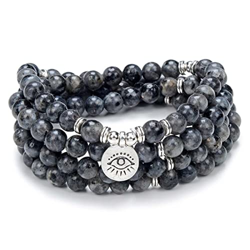 Self-Discovery Mala 108 Bracciale Mala Preghiera Meditazione Perline Collana con il malocchio Charm Good Luck Yoga Jewellery (Labradorite)