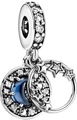 BEEUVIP Stelle e lune del cielo blu profondo Charm per bracciali, ciondoli in argento 925, perline per collane, per la festa della mamma, compleanno, regalo di Natale