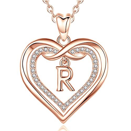 AEONSLOVE Collana Iniziale Donna Ciondolo Nome Personalizzabile Collana Lettera R Oro Rosa Gioielli Regalo Natale Fidanzata Amica Mamma Figlia