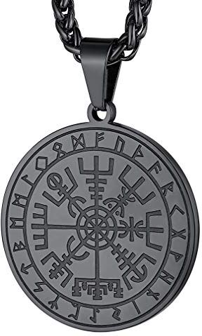 FaithHeart Collane Uomo Personalizzabile Stile Vichingo Ciondolo Runico Pendente Pentagramma/Bussola/Nodo Celtico/Yin Yang Gioielli Nordici Portafortuna per Uomini Ragazzi Catena 55+5cm