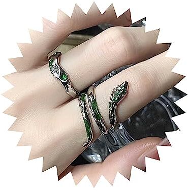 Wendalern Anelli Gotici D'argento Serpente Aperto Regolabile Anelli Serpente Smeraldo Animale Banda Anelli Cristallo Verde Serpente Midi Dito Indice Anelli Serpente Set Gioielli Per Le Donne (2 Pezzi)