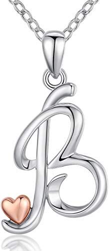 CELESTIA Donna Collana Iniziali Lettera B, Alfabeto e Cuore Ciondolo Gioielli di Argento Sterling 925 e Oro Rosa Idee Regalo Donna Compleanno Natale Promessa