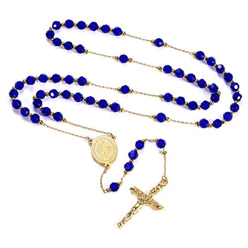 FaithHeart Rosario con perline, rito cattolico, per donna e uomo, collana extra lunga e Acciaio inossidabile, colore: Crystal Beads-blue, cod. TN12044K-63-E