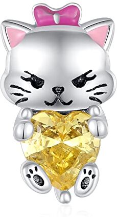 Annmors Ciondolo in Argento Sterling 925 Charm Bead Cat and Love con Zirconia Cubica,Compatibile con Bracciale e Collane Europei,per la festa della mamma,compleanno,regalo di Natale