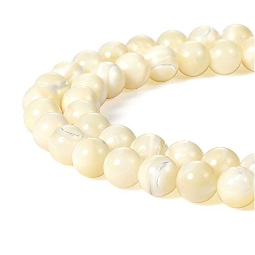 HAAMIIQII 45 Pezzi 8mm Bianco Naturale Madre di Perla Shell Perline Rotonde Perline di Pietra Preziosa sciolta per Gioielli che fanno DIY Bracciale Collana