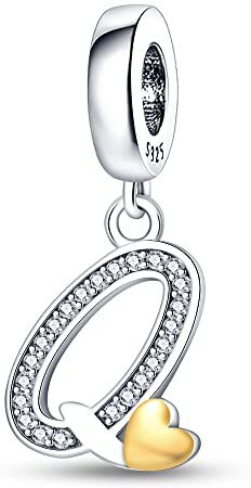 Pandach Charm con Pendente a Forma di Lettera dell’alfabeto A-Z, in Argento Sterling 925 Autentico con Cristalli. Compatibile con La maggior Parte dei Braccialetti e Delle Collane di Europee