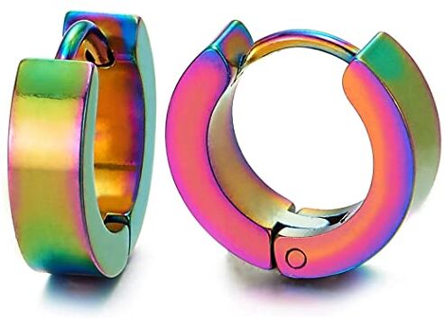 COOLSTEELANDBEYOND 2 Ossidato Arcobaleno Orecchini a Cerchio, Orecchini da Uomo Donna, Acciaio Inossidabile