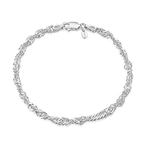 Amberta Bracciale da Donna in Argento Sterling 925 Lunghezza 18 cm: Maglia Singapore 3.6 mm