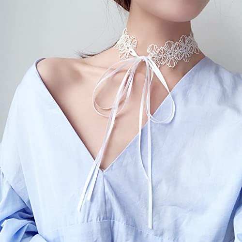 Inateannal Bianco pizzo fiore girocollo per le donne ragazze gotico bowknot girocollo con nastro lungo vintage anni '90 pizzo tatuaggio girocollo collana matrimonio collana gioielli per la sposa