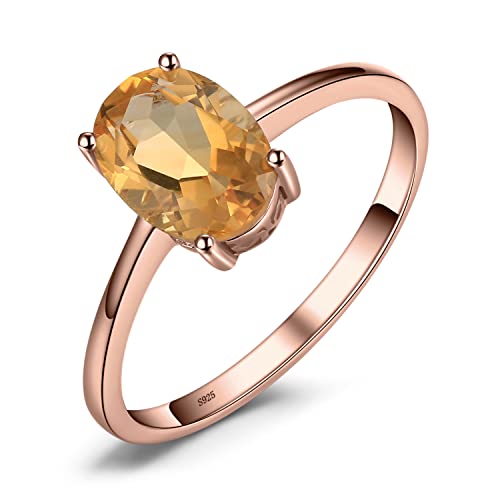 JewelryPalace Anelli Donna Argento 925, Naturale Citrino Arancione Birthstone Solitario Anello, Anniversario Anello Ovale Donna, Anello Solitario Fidanzamento in Oro Rosa, Set Gioielli Donna 16