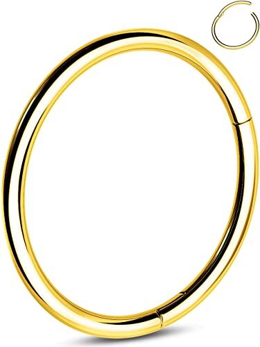 OUFER G23 Piercing per Naso in Titanio con Incisione a Cerchio, per cartilagine, Oro elica, 20 G, Daith Rook Conch con narice incernierata, 0.8 mm, Regalo da Uomo e Donna, 10 mm