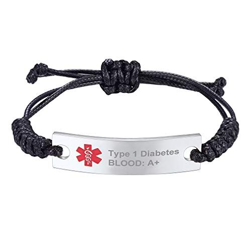 Supcare Medico Emergenza Bracciale Uomo Personalizzato, Braccialetto Incisione Identificativo, Argento Bracciali Personalizzati con Coulisse, 15-21 cm Bracciale Salvavita Pazienti