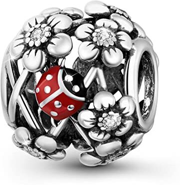 GNOCE Ciondoli da Giardino Spirituale Perline Argento Sterling Coccinella con Fiori Perline di Fascino Fit Bracciale/Collana per Donne Ragazze Figlia