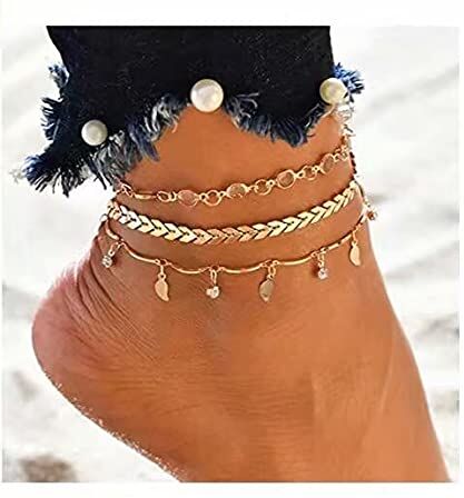 Bohend Boho Cavigliera Bracciale Oro Cristallo Foglia Regolabile Nappe Multistrato Caviglia Bracciali Spiaggia Catene a piedi Gioielli Accessori Per Donne E Ragazze