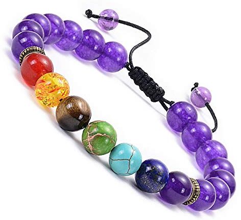 Casisto.J 7 Cristalli Chakra Pietre Bracciale Uomo e Donna, Tibetano, Braccialetti Yoga, Braccialetto Chakra & Lava Nera con Scatola Regalo