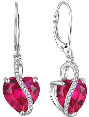 YL Orecchini Cuore in argento 925 con Orecchini rubino in pietra di nascita di luglio per donna