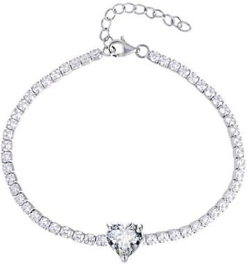 MAISON GIOIELLI FIRENZE OHANA Bracciale Donna Tennis Placcato Oro Bianco con Zircone a Forma di Cuore Colorato, Bracciale Chiusura a Moschettone Ipoallergenico, Antigraffio e Waterproof (bianco)