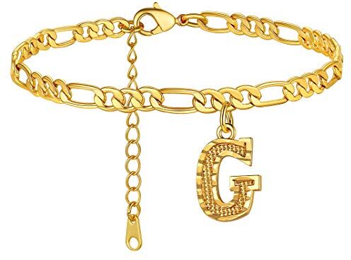 GOLDCHIC JEWELRY Cavigliera in Oro con Iniziale G, Braccialetto alla Caviglia con Catena Figaro Regolabile Gioielli per Piedi per Spiaggia sabbiosa