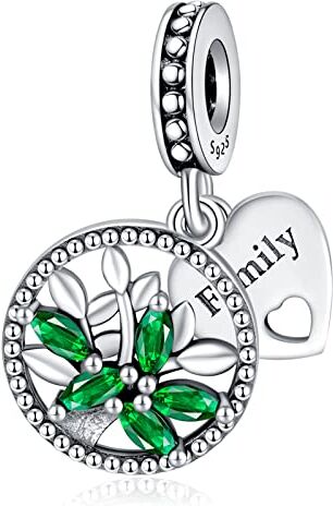 Amuefer Albero di famiglia bicolore Charm Compatibili Bracciale Collana, Argento Sterling Ciondolo Compleanno Natale Gioielli Regali per le Donne Moglie Amici