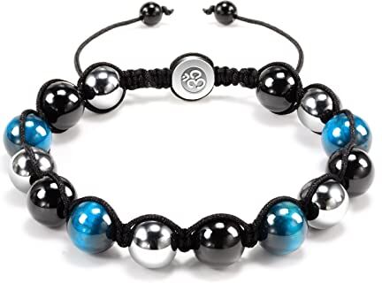 VGWON Bracciale per Uomo e Donna, Protezione Tripla 8/10mm Nero Blu Ematite Bracciale Occhio di Tigre Guarigione Bracciale di Perle di Pietra Naturale Regalo per Uomo Donna Porta Fortuna e Prosperità