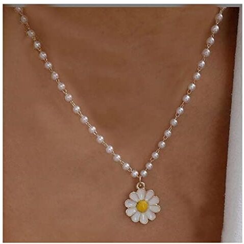 Inilbran Boho Perla Collana Choker Perla Bianca Catena Collana D'oro Margherita Fiore Ciondolo Collana Vintage Perla Perla Collare Collana Gioielli Per Le Donne E Le Ragazze