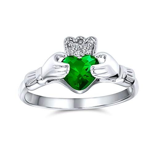 Bling Jewelry BFF Celtic Irish Friendship Promise AAA CZ verde simulato smeraldo mani e cuore Claddagh anello per le donne adolescenti .925 Sterling Silver