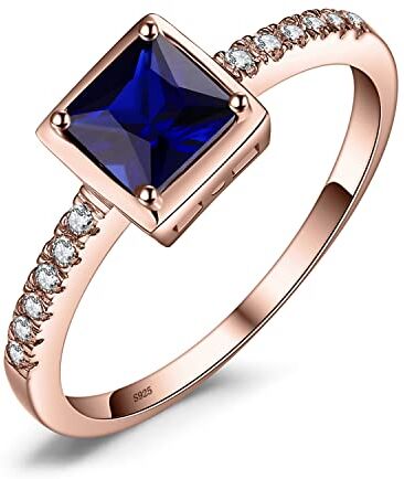 JewelryPalace Anelli Donna Argento 925 Creato Zaffiro Blu, Solitario Anello Donna Oro Rosa con Pietre a Taglio Principessa, Classico Fedine Argento Promessa Anello con Zirconi, Set Gioielli Donna 17